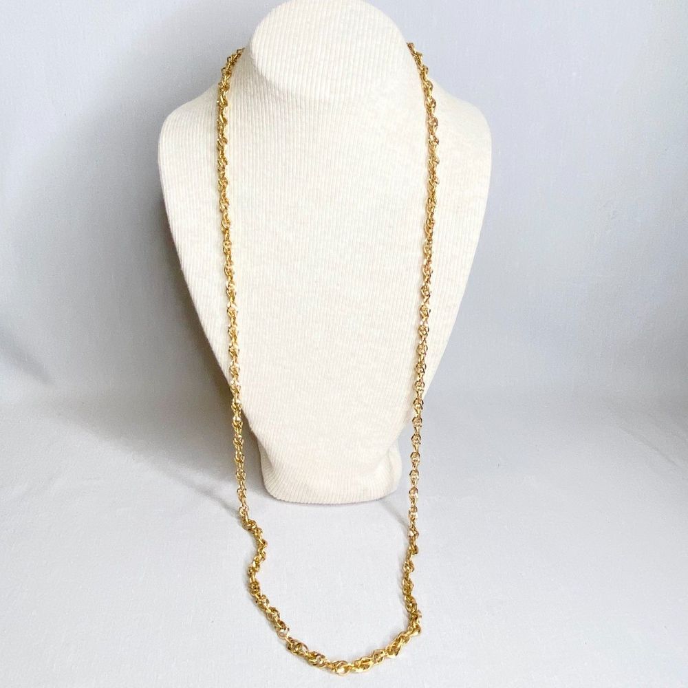 💎Gold Tone Spiral Link Opera Chain Necklace 36 Inch Long Layering